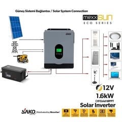 Sako E-sun 1.6 Kw 12 V Mppt Tam Sinüs Akıllı İnverter