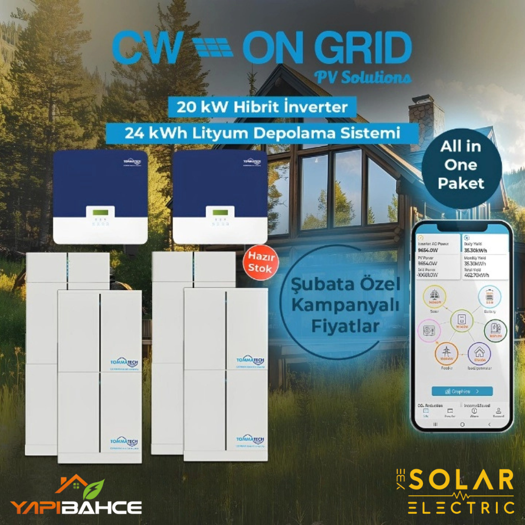 Cw On Grid 20 Kw Hibrit İnverter 24 kwh Lityum Depolama Sistemi
