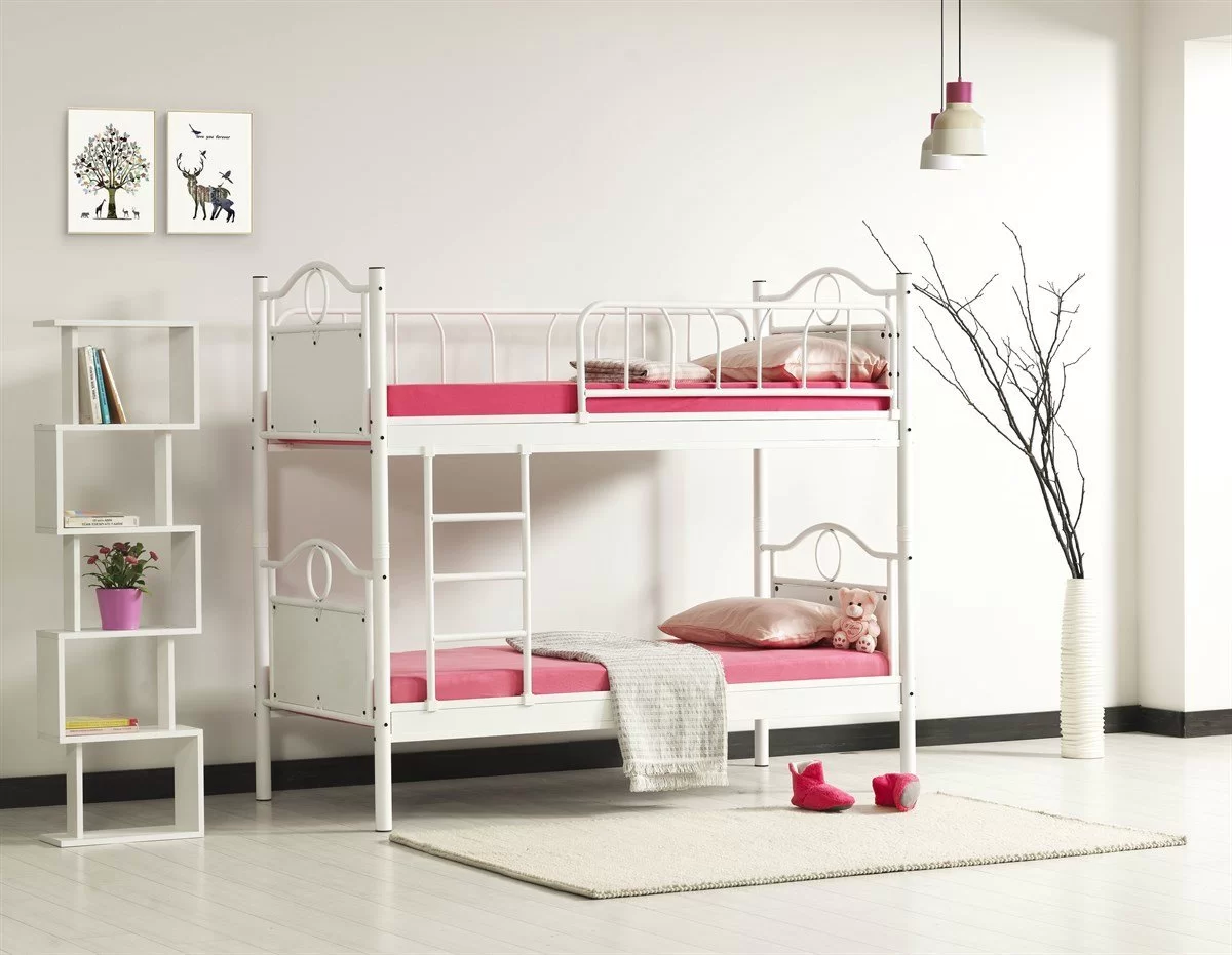 Zümrüt Genç Çocuk Odası Ahşap Başlıklı 90x190 Ve 90x200 Yatak Ölçülü Metal Ranza Ve Karyola