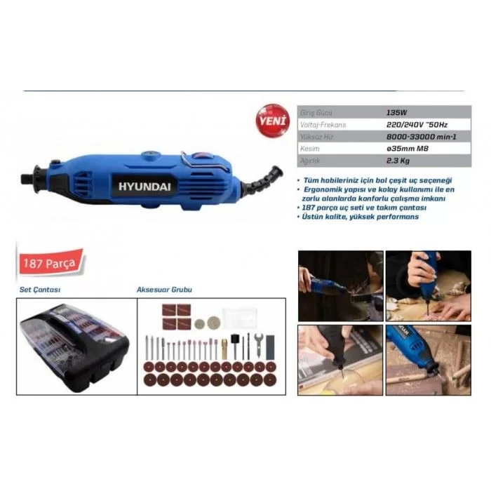 Hyundai Hgrv187 Mini Taşlama Gravür Seti 135w 187 Parça