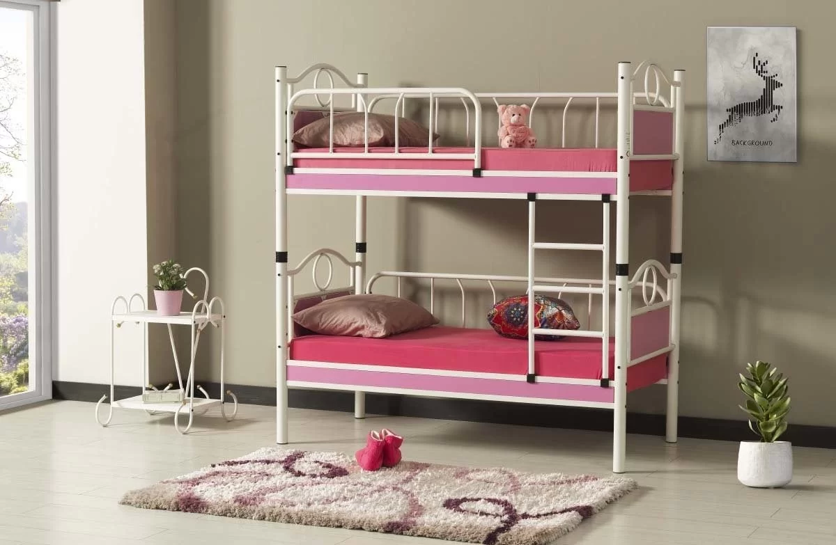 Zümrüt Bebek Çocuk Odası Ahşap Başlıklı 70x130 Ve 80x160 Yatak Ölçülü Metal Ranza Ve Karyola