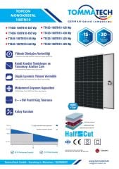 TommaTech 450W 108TN10 TOPCon Monokristal Half-Cut Güneş Paneli