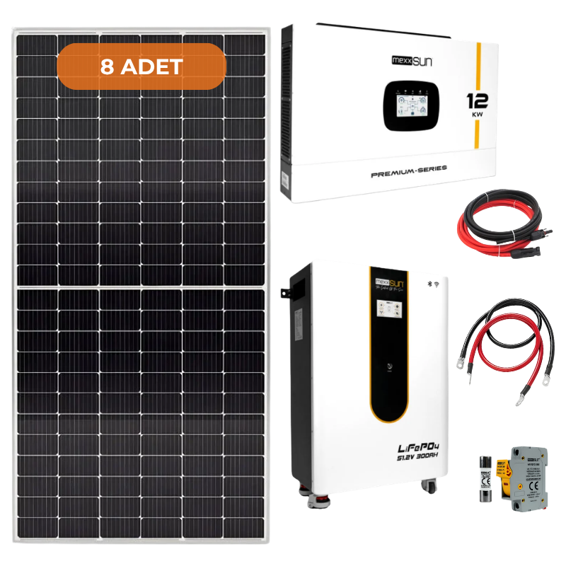 Mexxsun 12 kW İnverterli 15,3 kWh Lityum Depolamalı Hazır Solar Enerji Paketi