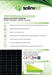 Solinved 630 W 144TN TOPCon Bifacial Güneş Paneli 1 Palet 31 Adet