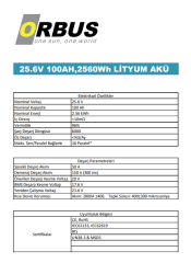 Orbus 25.6V 100Ah Solar&Marin LiFePO4 Lityum Akü