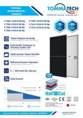 TommaTech 600 W 144 PM Half Cut Topcon Güneş Paneli