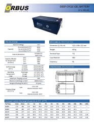 Orbus 12 V 200 Amper Derin Döngü Karbon Jel Akü