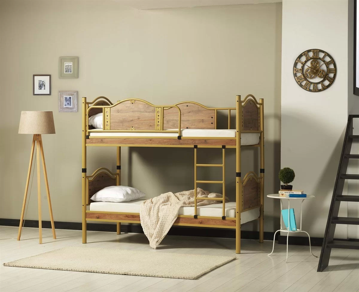 Avangard Genç Çocuk Odası Ahşap Başlıklı 90x190 Ve 90x200 Yatak Ölçülü Metal Ranza Ve Karyola