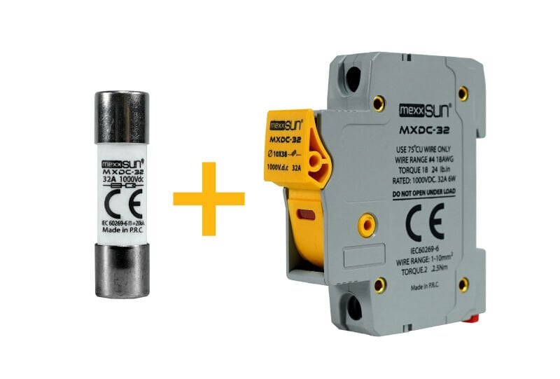 Mexxsun 32 Ah 1000 V DC Sigorta + Sigorta Yuvası 12 Adet Kutu