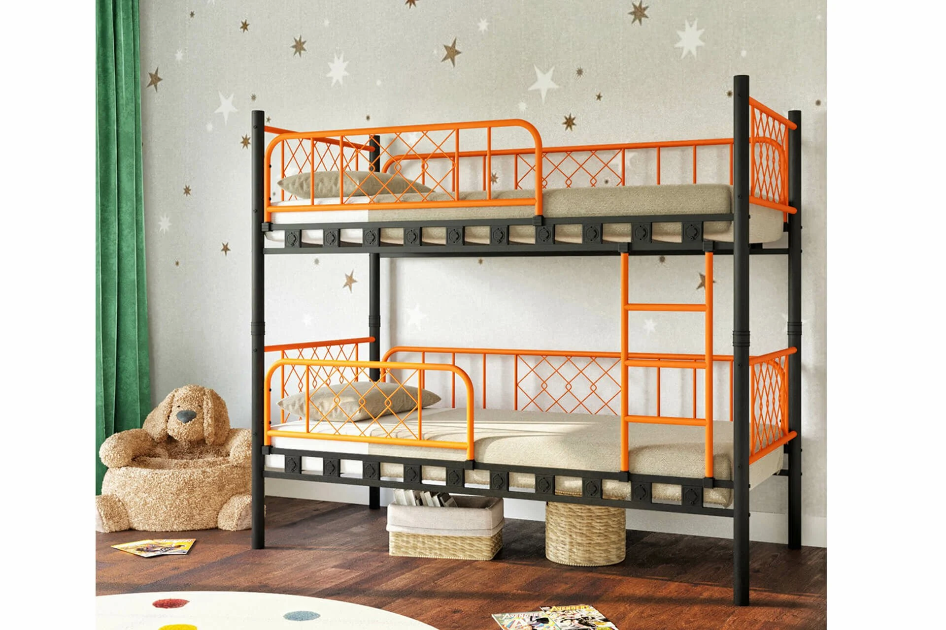 Argimo Metis Siyah Turuncu Çift Katlı Ekstra Korkuluklu Güvenlikli Ranza