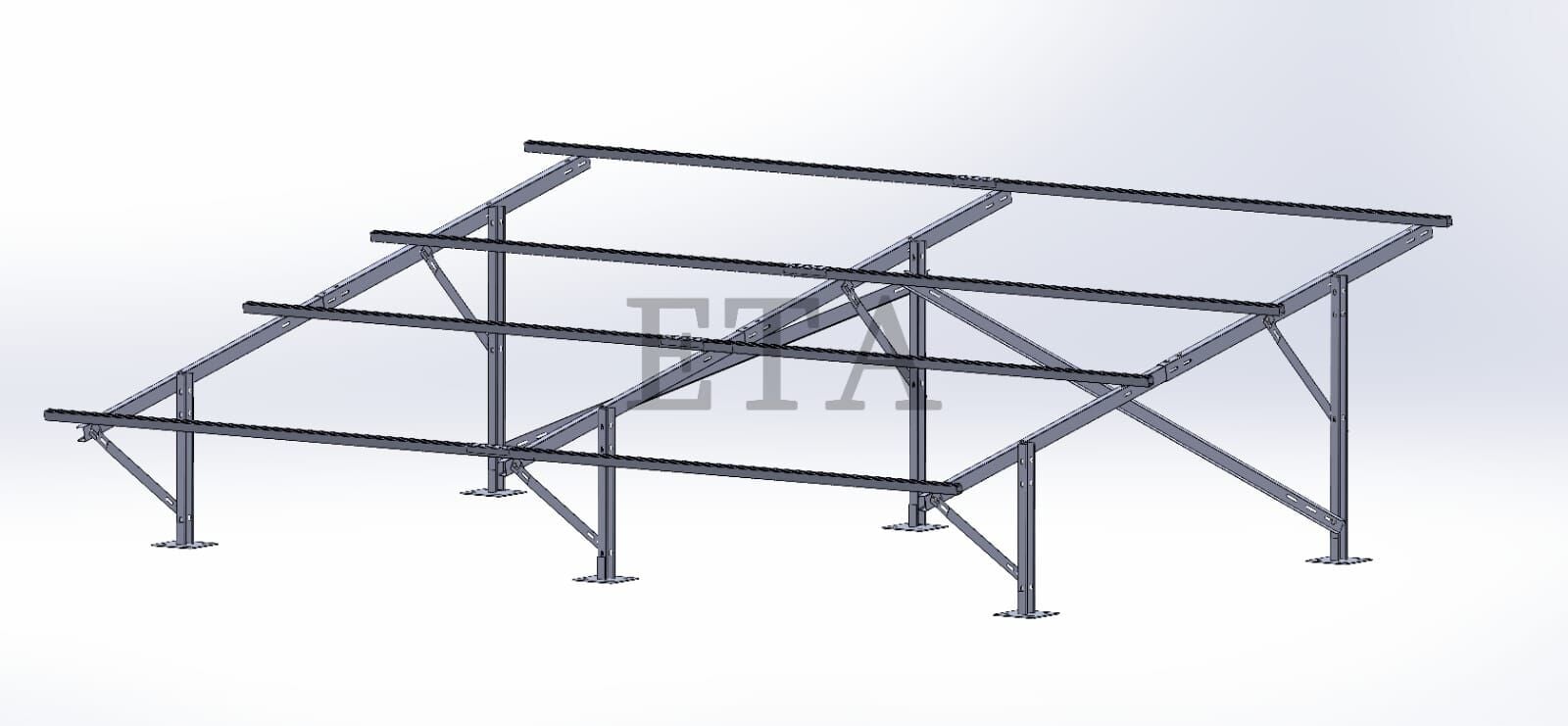 Yapı Solar Galvanizli Çelik Konstrüksiyon Düz Zemin Ayak Sehpası 2x2 4 Panellik Altyapı Seti