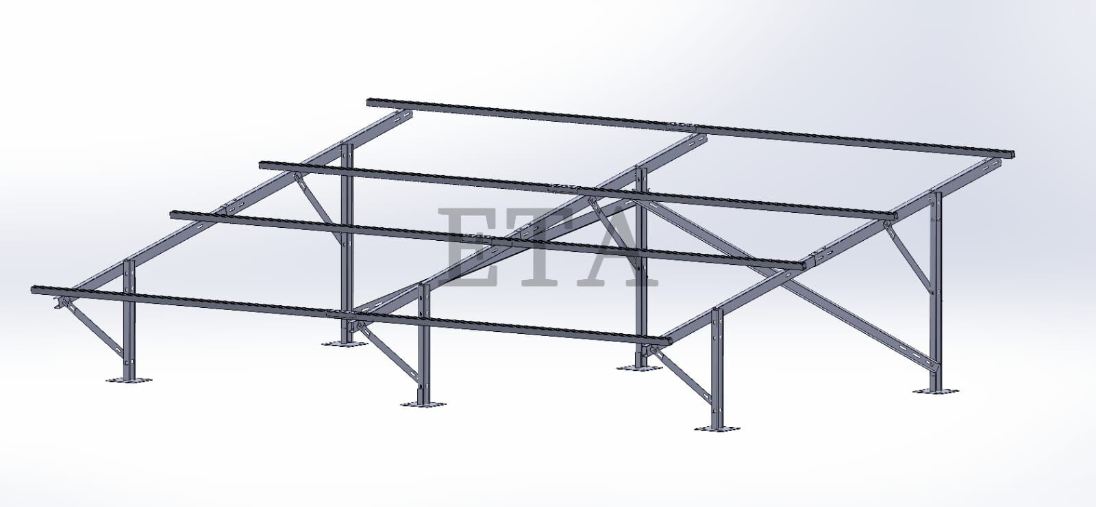 Yapı Solar Galvanizli Çelik Konstrüksiyon Düz Zemin Ayak Sehpası 2x2 4 Panellik Altyapı Seti