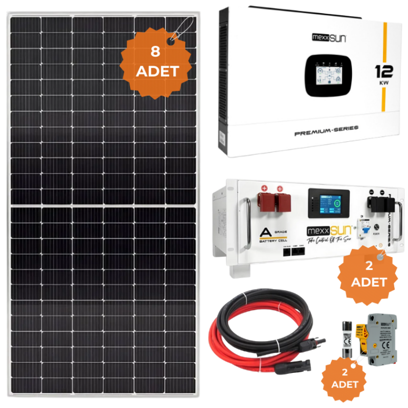 Mexxsun 12 kW Hibrit Lityum Akülü Solar Enerji Paketi Tak Çalıştır