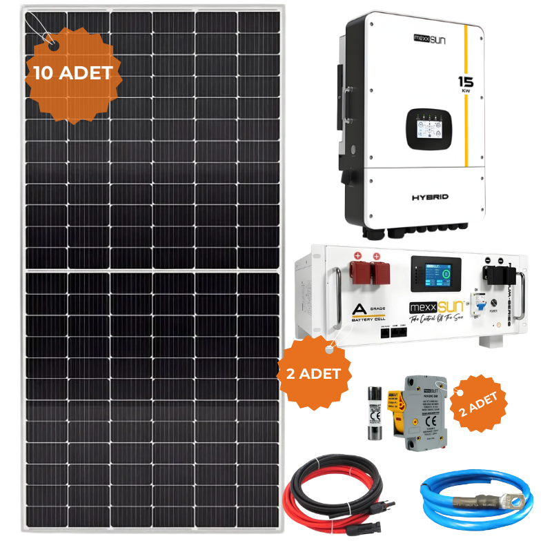 Mexxsun 15 kW Hibrit Lityum Akülü 380 V Solar Enerji Paketi