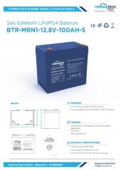 Tommatech Marine 12.8 V 100 Ah LiFePO4 ABS+PC Kasa Lityum Batarya