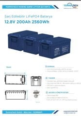Tommatech Marine 12.8 V 200 AH LFP LİFEPO4 ABS+PC Kasa Lityum Batarya